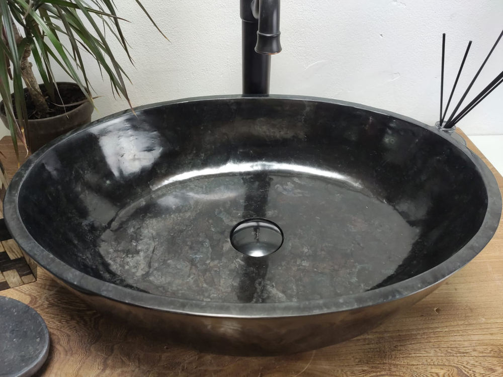 Раковина из мрамора Oval Black Tin Lip MO-60974 52x38x14 из натурального камня