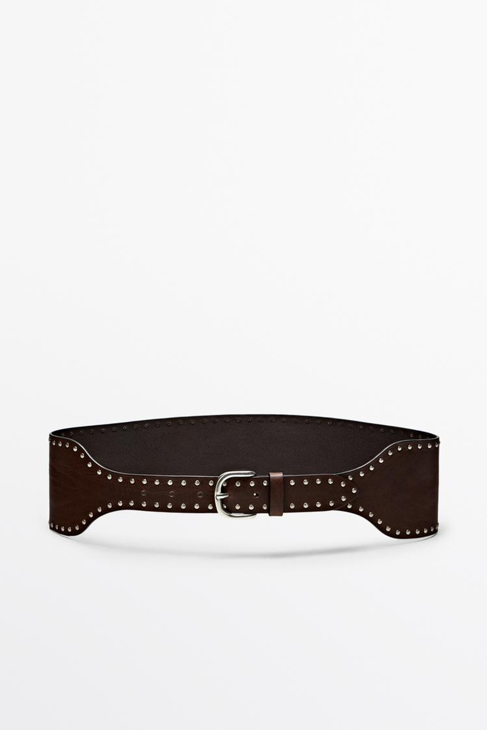 Massimo Dutti Ремень из кожи наппа с заклепками, коричневый