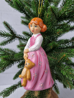 Девочка с мишкой ёлочная игрушка из фарфора