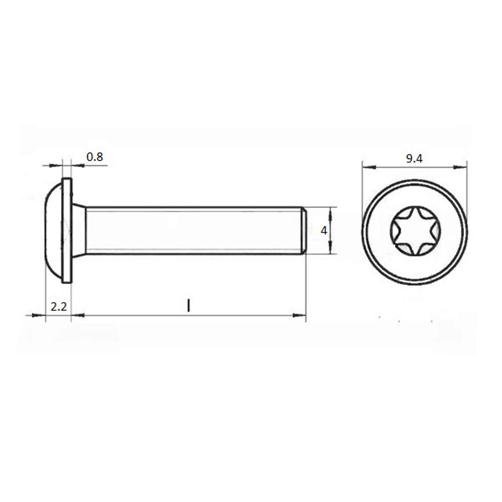 Винт шлиц TORX ИСО 7380-2 А2 M 4х8/8 Tх20 с полукруглой головкой с фланцем в упак 1000 шт