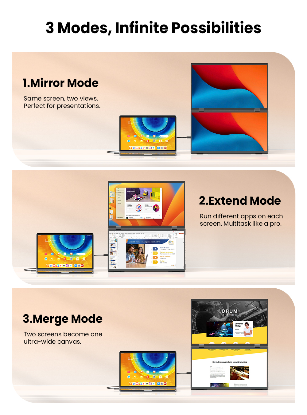 15.6" Портативный двойной монитор с откидной подставкой Delta Lite FHD IPS 1980х1080, 60 Гц