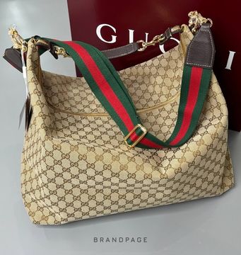 Сумка-хобо бежевая с коричневым узором от Gucci BP5-062245