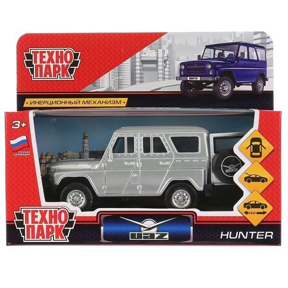Модель ин. мет. "UAZ Hunter" 12см, открыв. двери, серебристый, в коробка HUNTER-SL (Технопарк)