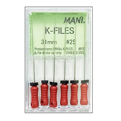K-Files №25 (31мм) Mani К-Файлы (6шт.) Мани, каналорасширители ручные, эндодонтические