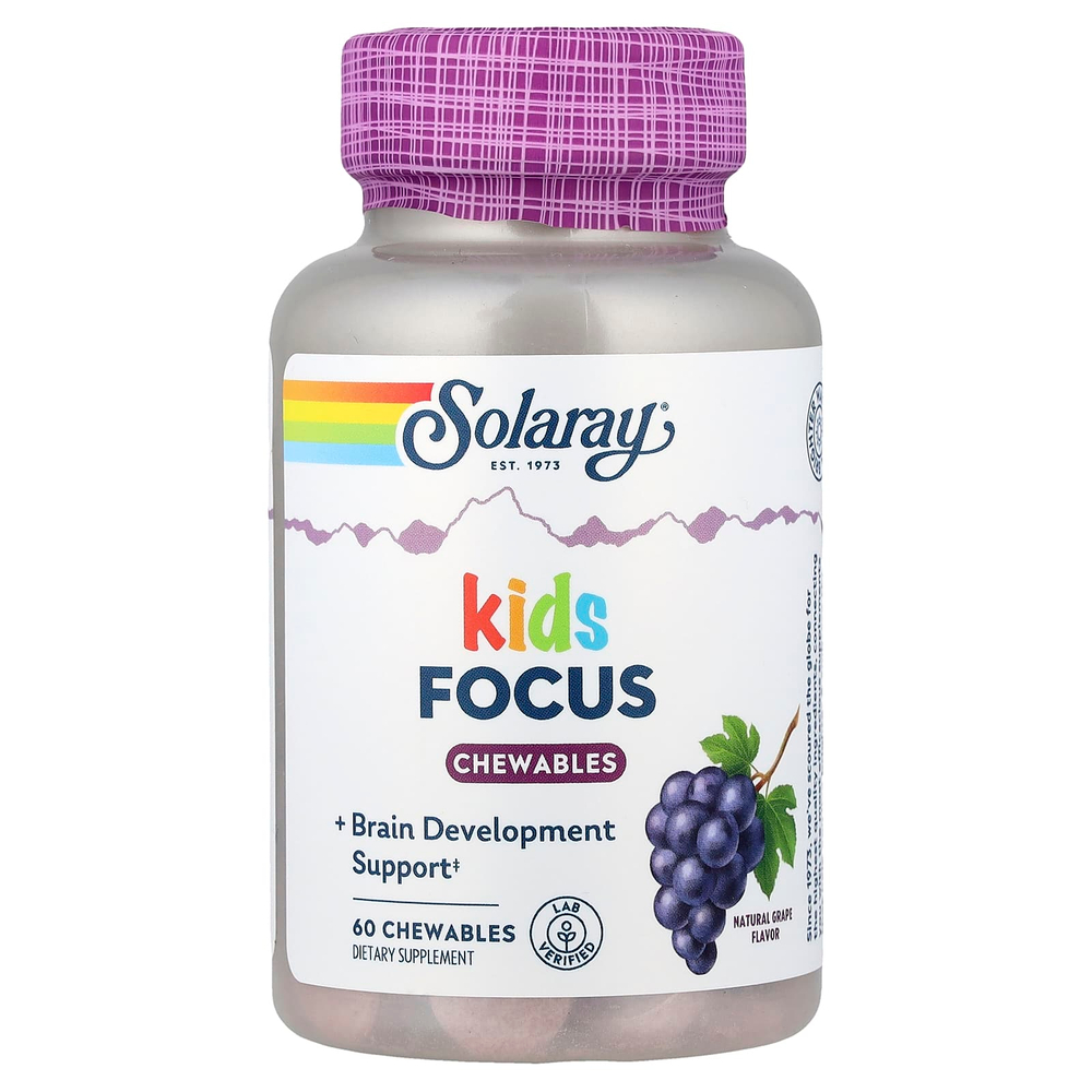 Solaray, Kids Focus, жевательные таблетки, из натурального винограда, 60 жевательных таблеток