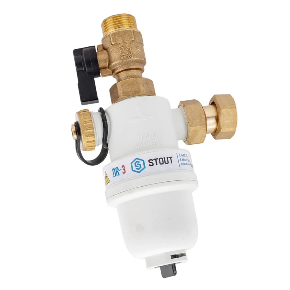 Грязеуловитель STOUT DR-3 - 3/4" (ВР-ВР, PN3, Tmax 90°C, с шаровым краном, с магнитной вставкой)