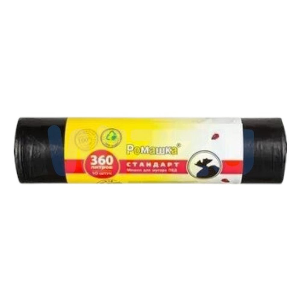 Мешки для мусора 360л 5шт 60мкн черный Ромашка Броня 8