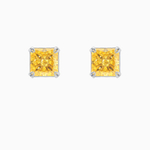 Серебряные серьги - пусеты с желтыми фабулитами (Fancy Yellow) огранки принцесса