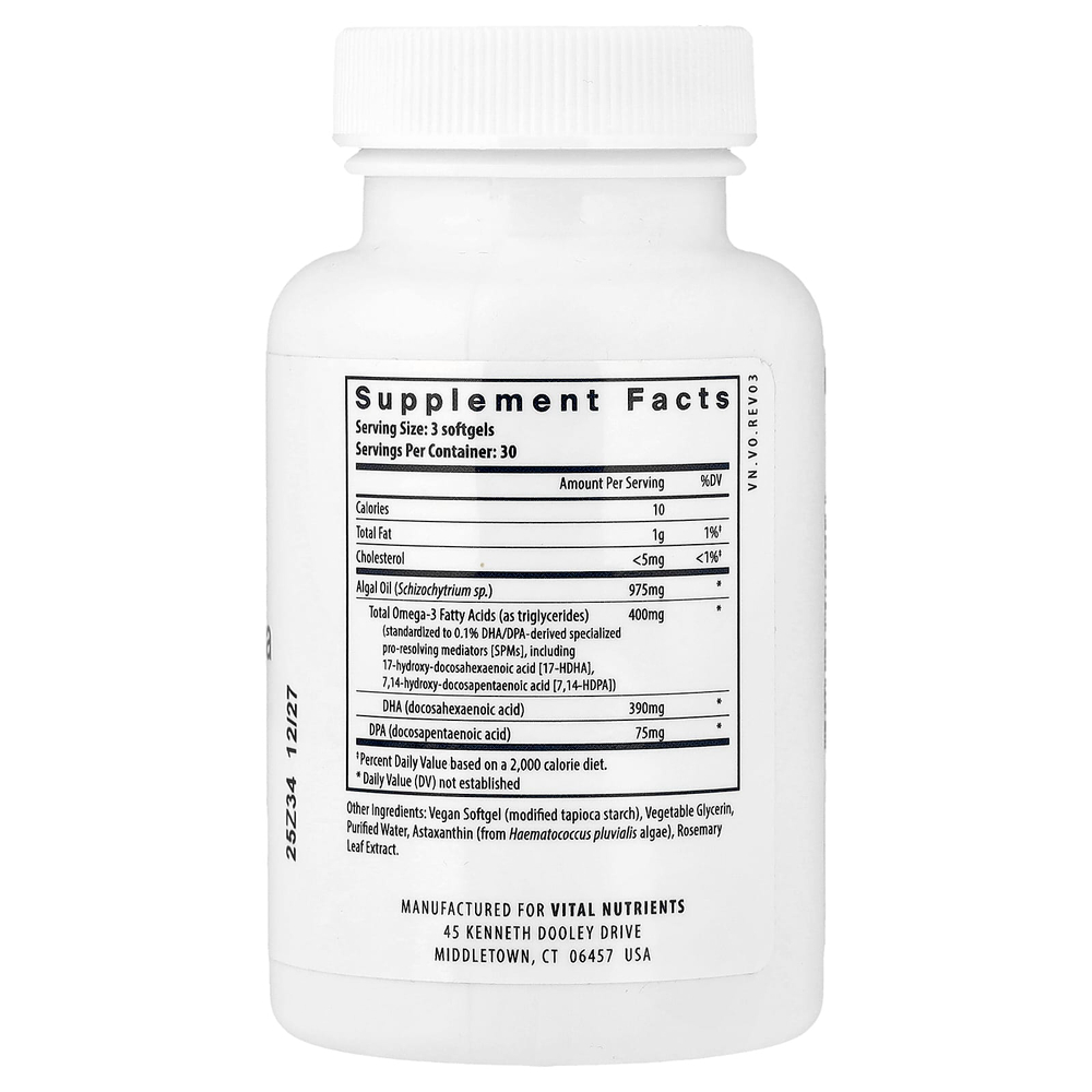 Vital Nutrients, Ultra Pure®, веганская омега SPM+, 90 веганских капсул