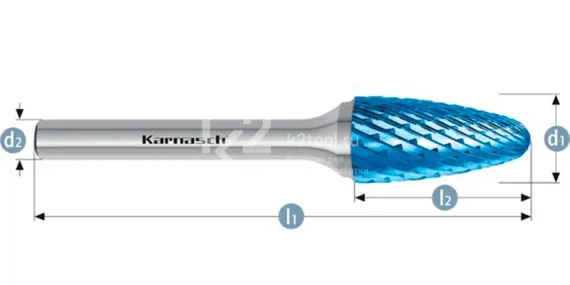Борфреза твердосплавная Karnasch форма F, 6х18х6х50 мм, насечка HP-6, покрытие Blue-Tec, арт. 11.5054-030