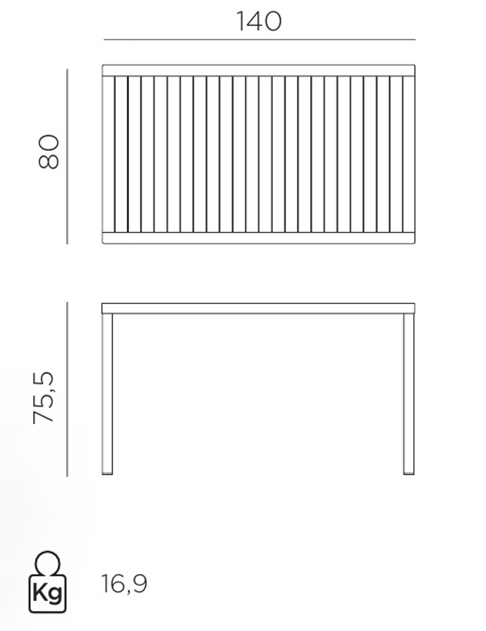Стол пластиковый обеденный Nardi Cube 140x80, белый
