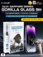 Сапфировое стекло iPhone 14 Pro Max X-ONE Sapphire 9H (upgrade) / фильтр динамика / установочный аппликатор