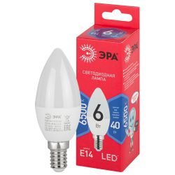 Лампа светодиодная ЭРА RED LINE LED B35-6W-865-E14 R 6Вт свеча холодный дневной свет Е14 | Лампы cветодиодные Свеча (B/C)
