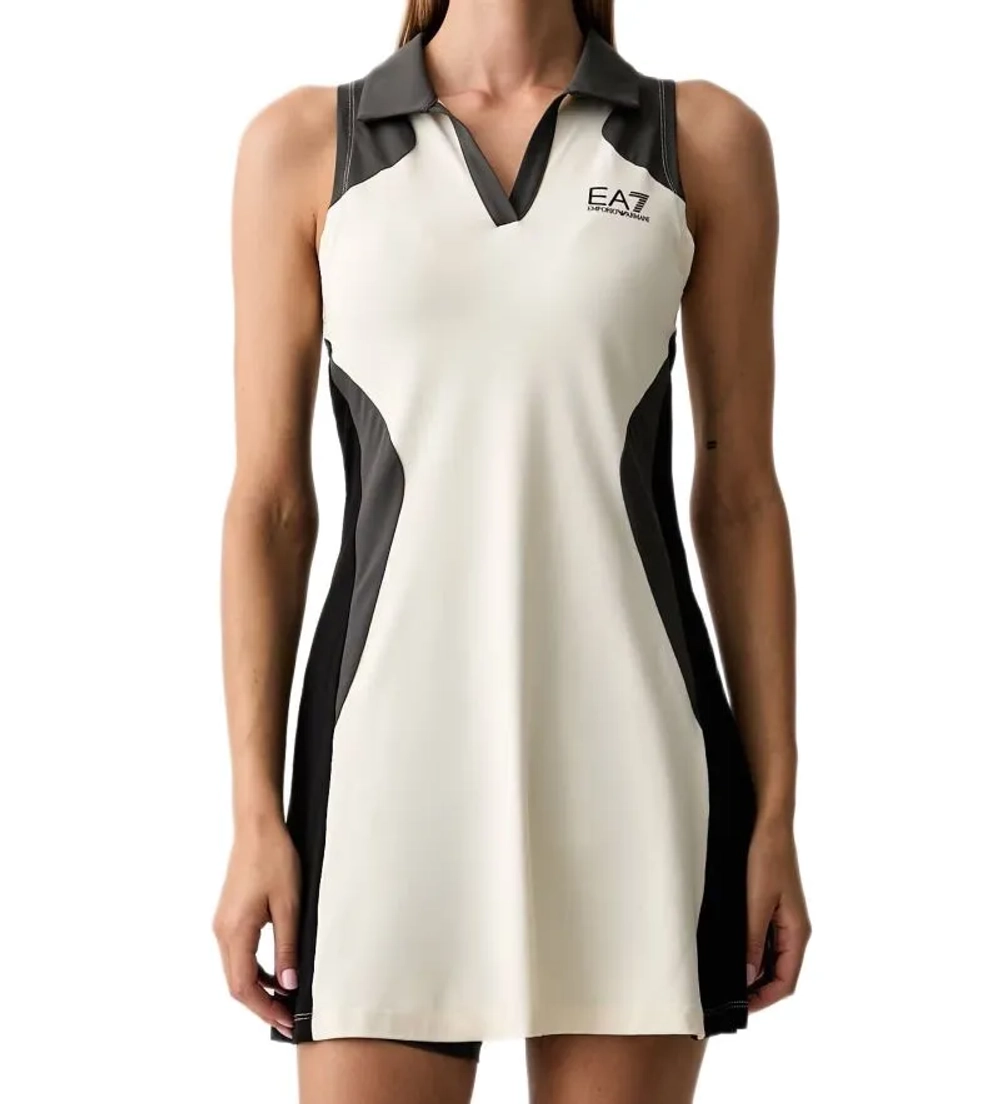 Теннисное платье EA7 Woman Jersey - black/butter/asphalt