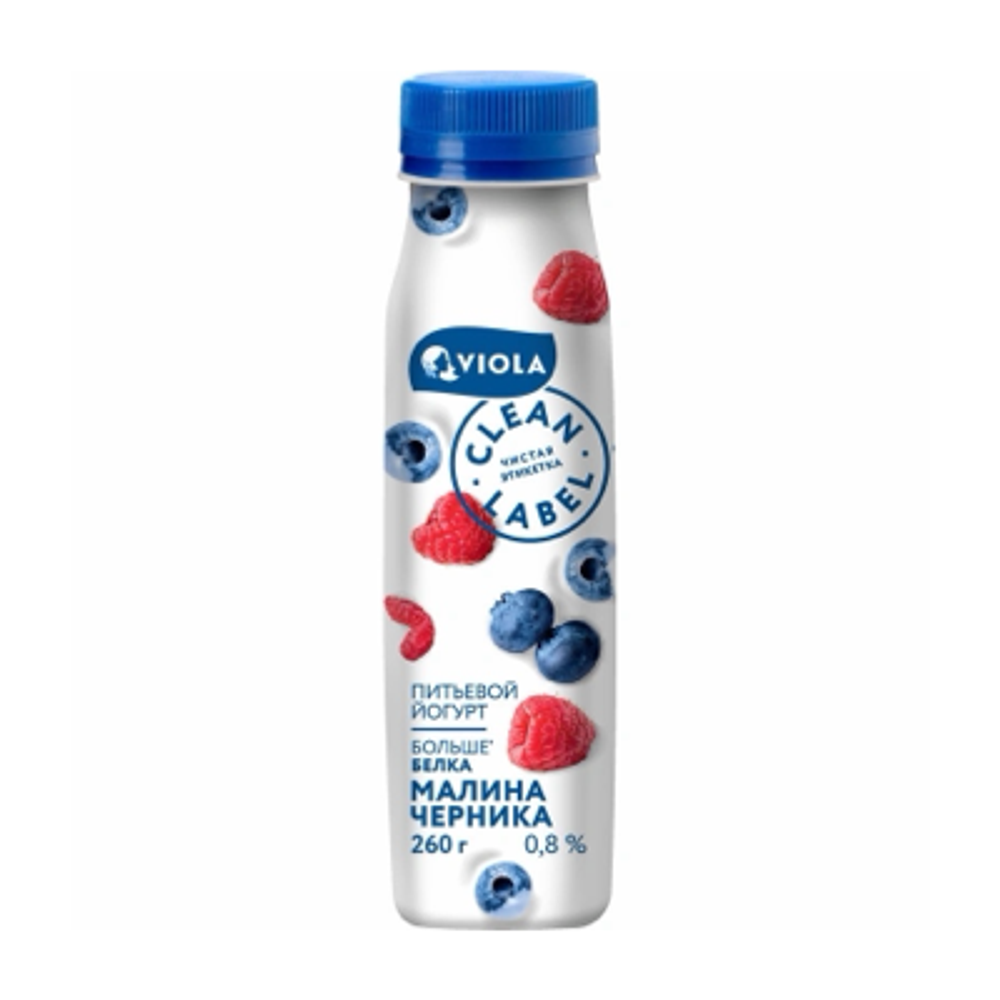 Йогурт питьевой Clean Label с малиной и черникой. Массовая доля жира 0,8%, 260г