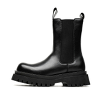 SHUILIXING Microfiber Leather Knee High Chelsea Boots Men"s Black