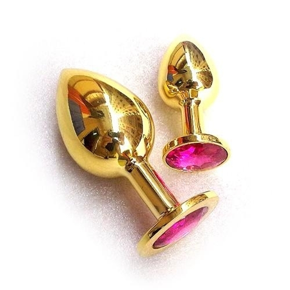 Анальная втулка с кристаллом Medium Gold светло-розовый 8 см