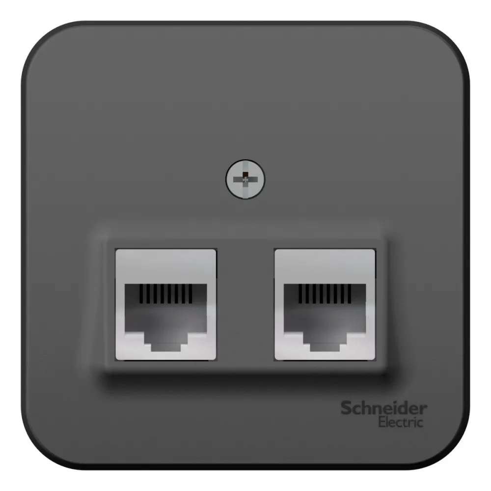 BLANCA О/У РОЗЕТКА двойная: комп.RJ45, кат.5E + телеф. RJ11, ИЗОЛ.ПЛ., АНТРАЦИТ