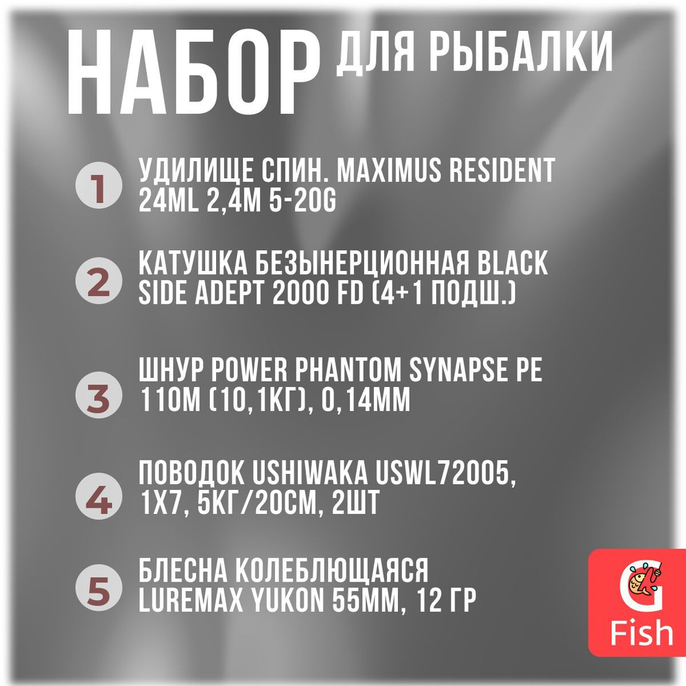 Набор Спиннинг, Катушка, Блесна Колебалка, Шнур, Поводки
