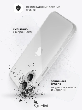 Чехол накладка Gurdini iPhone 17 6.3" плотный силикон 1,5 mm прозрачный