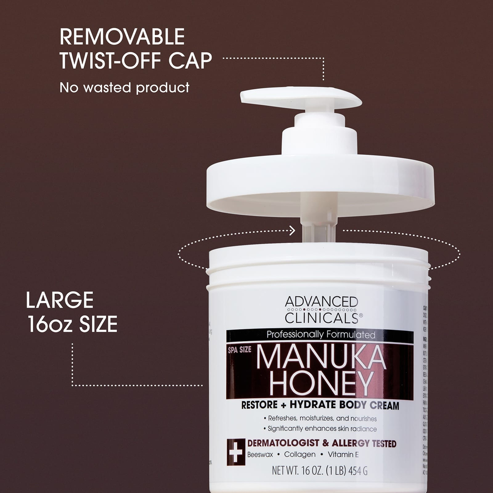 Advanced Clinicals, Manuka Honey, восстанавливающий и увлажняющий крем для тела, 454 г (16 унций)