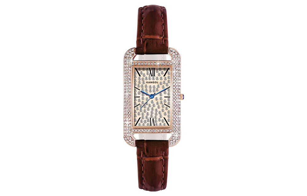 KANGOL Quartz Movement Genuine Leather Strap Watch Women"s Watch Gold Dial