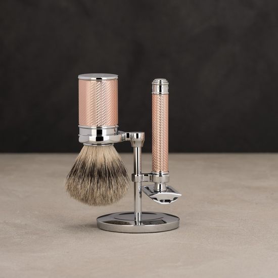 Бритвенный набор MUEHLE TRADITIONAL, розовое золото, барсучий ворс высшей категории Silvertip, Т-образная бритва