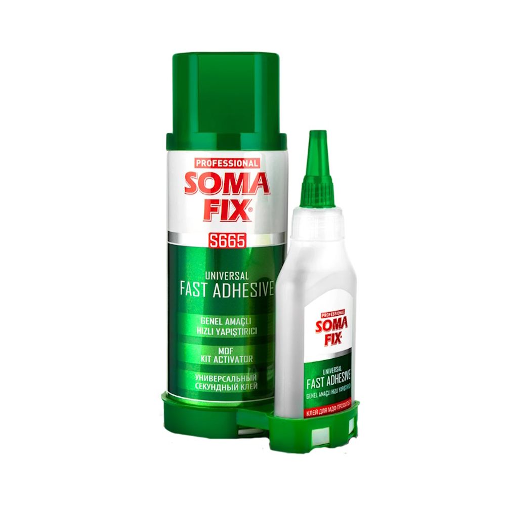 Клей Активатор универс. 2-х комп. SOMA FIX 400мл + клей 100г для МДФ профилей / S665 Клей Активатор универс. 2-х комп. SOMA FIX 400мл + клей 100г для МДФ профилей / S665