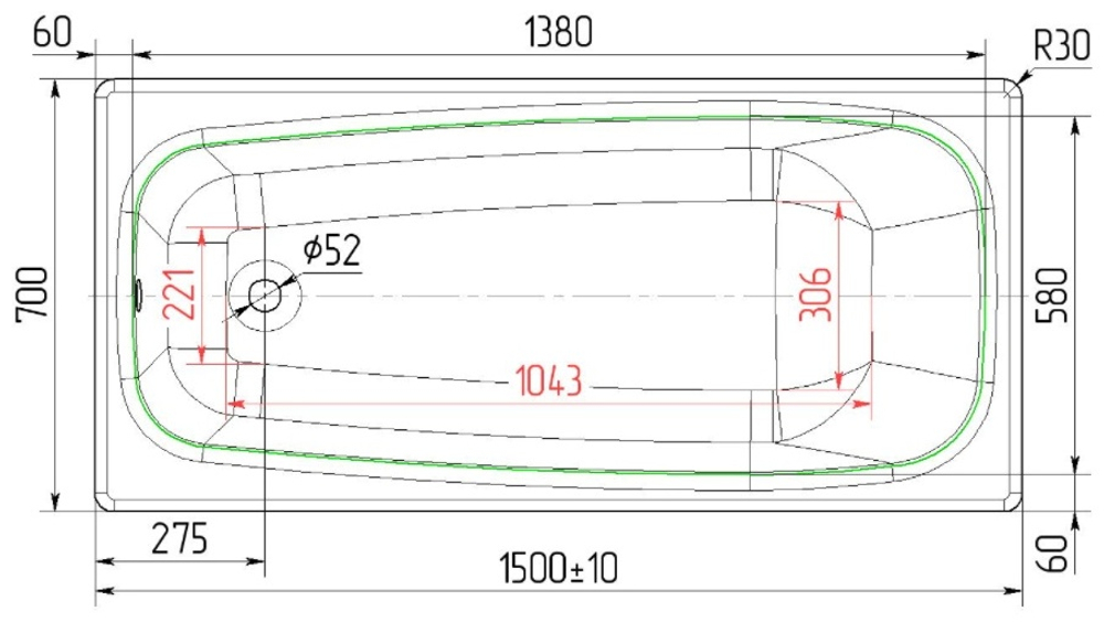 Ванна чугунная 1500*700 мм Классик-У
