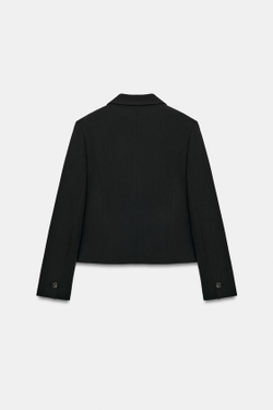 ZARA УКОРОЧЕННЫЙ БЛЕЙЗЕР С ЗАЩИПАМИ, ЧЕРНЫЙ