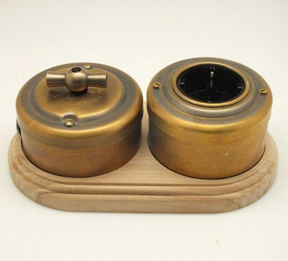 Подложка двухместная, натуральное дерево, VINTAGE-BRASS, PE2NAT