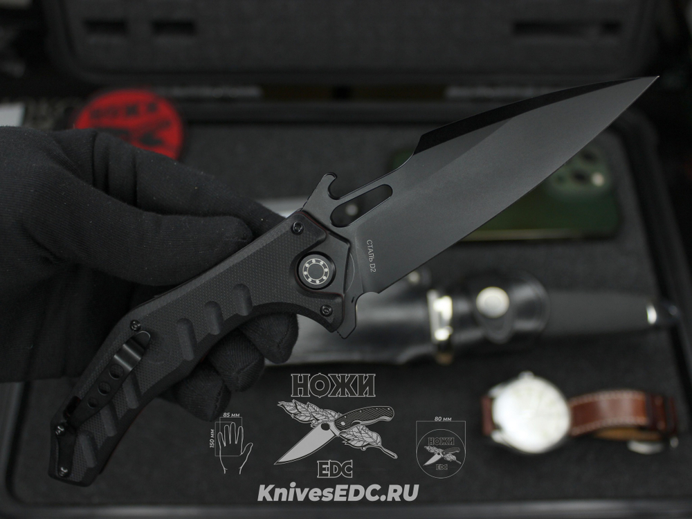 Складной нож НОКС Мангуст-2С (Black Red) 337-708406 c клинком из стали D2, рукоять G10