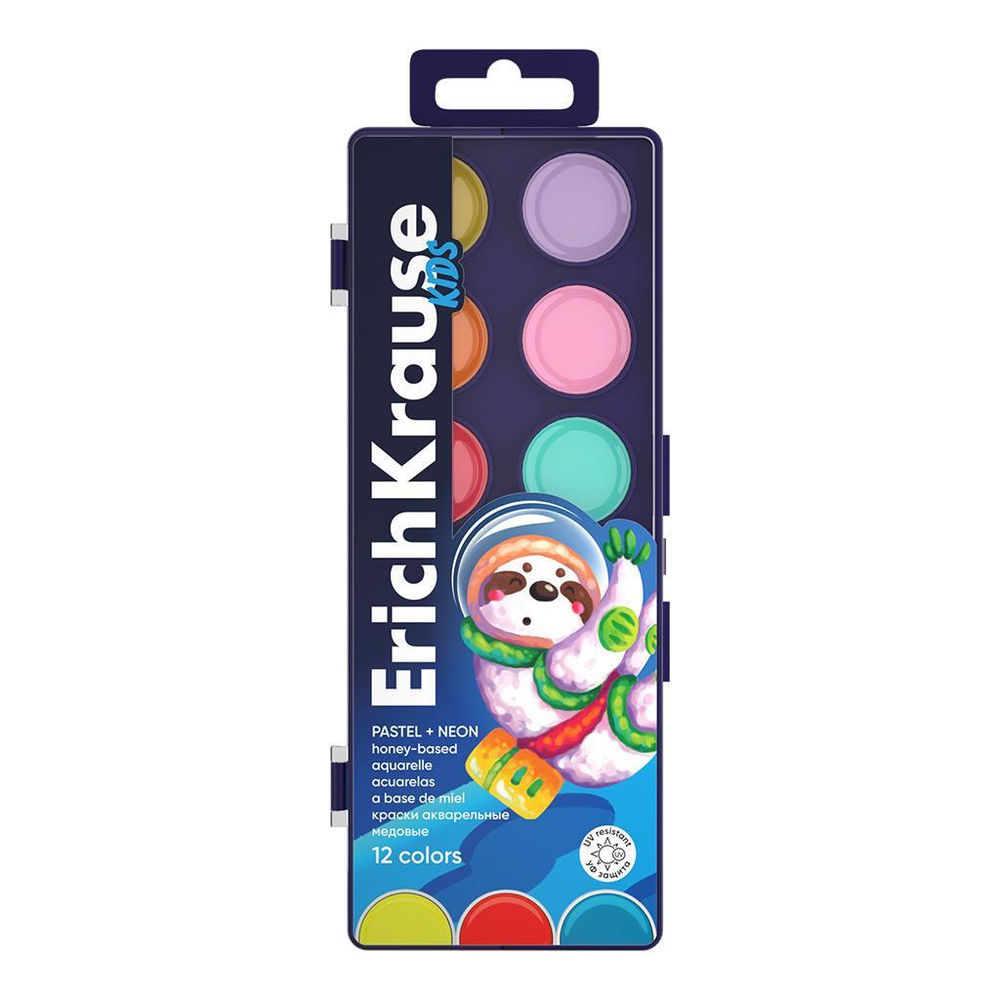 Краски акварельные медовые 12 цветов"Kids Space Animals Neon+Pastel" (ErichKrause)