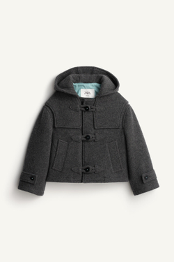 ZARA ПАЛЬТО С КАПЮШОНОМ, СЕРЫЙ