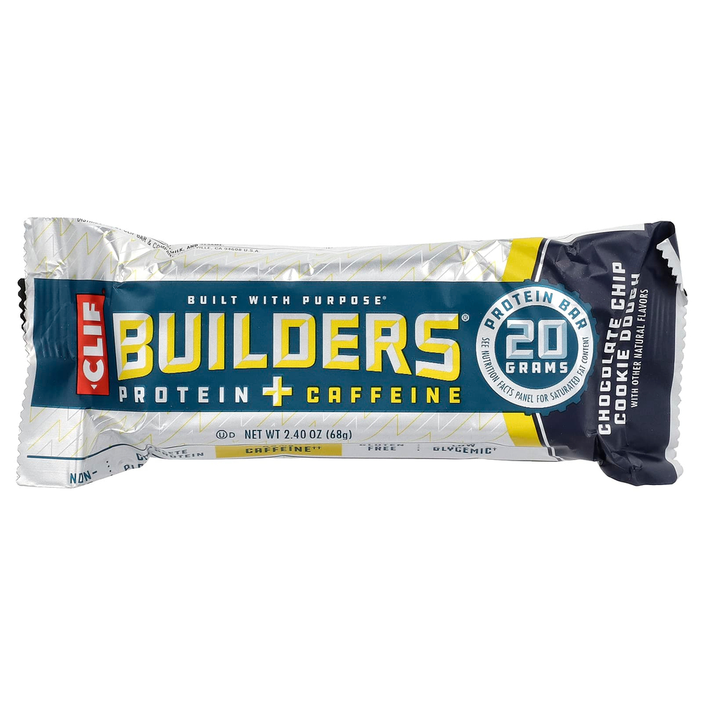 Clif Bar, Builders® Protein + Caffeine Bar, Chocolate Chip Cookie Dough, 12 Bars, 2.40 oz (68 g) Each