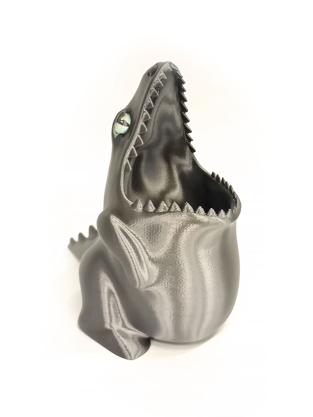 Подставка для карандашей голодный Динозаврик, серебристый, 3D печать