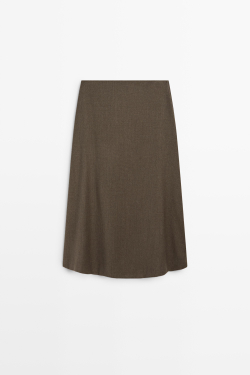 Massimo Dutti Миди-юбка с пряжкой, серо-коричневый