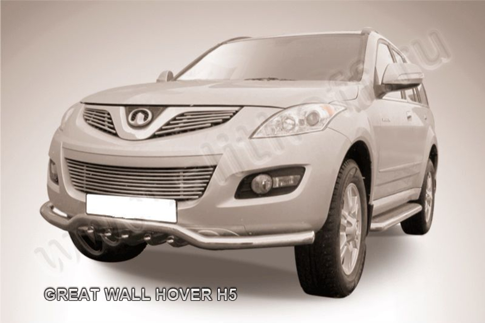 Защита переднего бампера (нержавейка) Great Wall Hover H5 (2010-2017) d57 волна с защитой картера