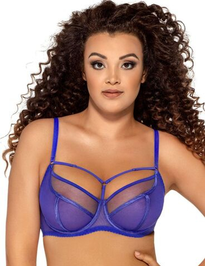 Синий бюстгальтер на косточках plus size с декоративными бретелями (Размер: 105D) (Цвет: синий)