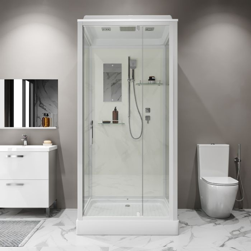 Душевая кабина Niagara Standart ST80/15Q (80х80х215) квадрат,поддон 15см,распашная,проф.белый,3 места