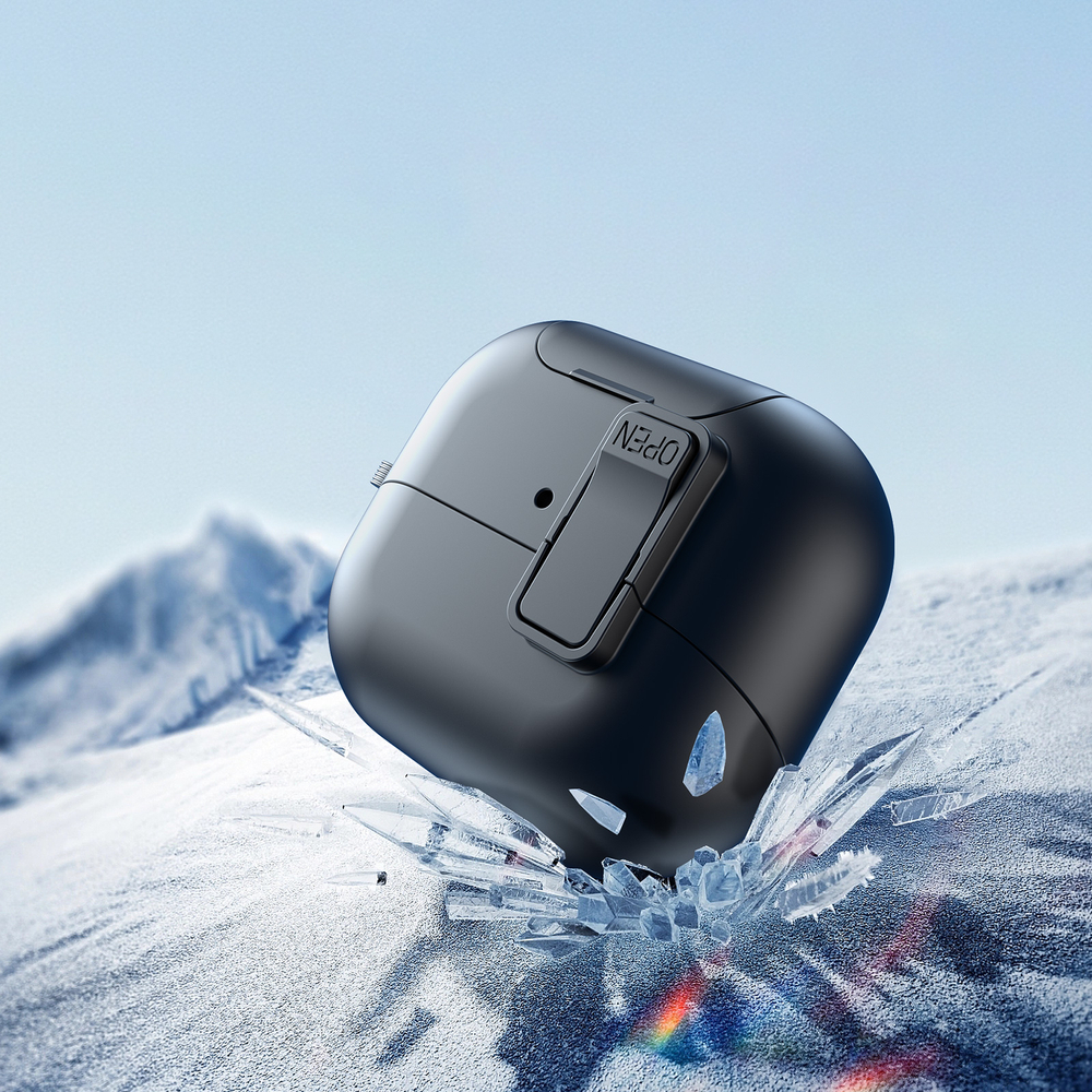 Усиленный чехол черного цвета для наушников Samsung Buds3, 3 Pro и 3 FE, серия SECQ Series (с подставкой и карабином) от Dux Ducis