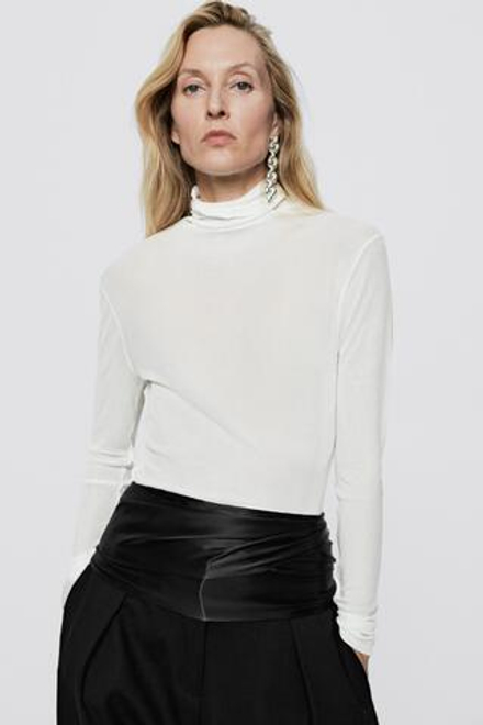Massimo Dutti Футболка с высоким вротником из 100% шелка - Limited Edition, белый