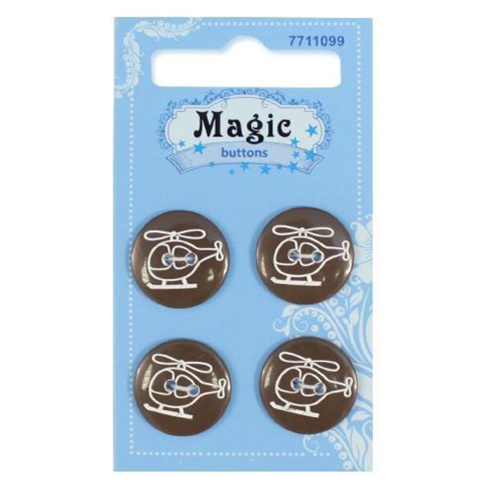 Пуговицы 2 прокола детские Вертолетик (BBL7C89-28L) 4 шт, Magic Buttons