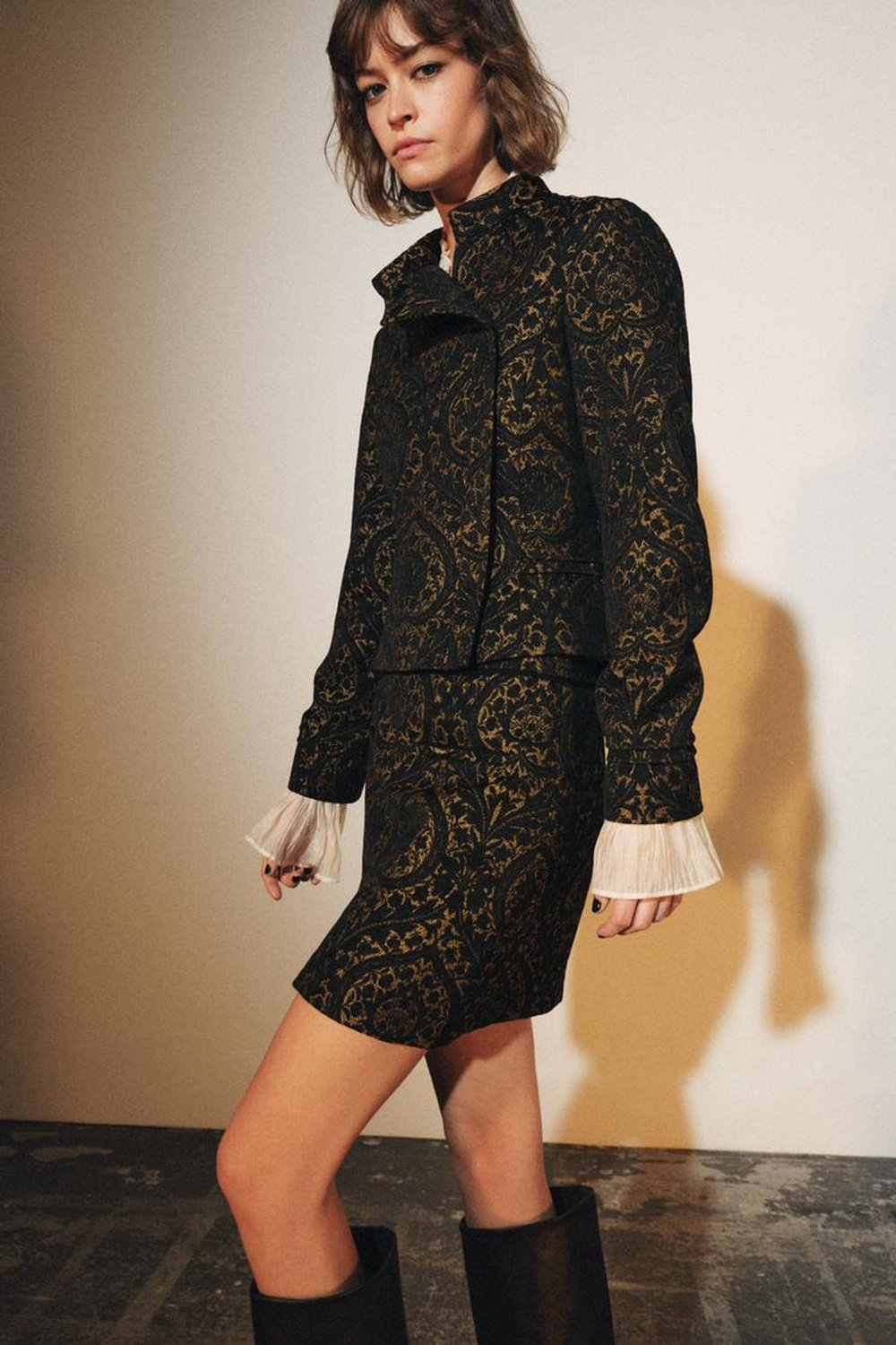 ZARA ЖАККАРДОВАЯ ЮБКА — ZW COLLECTION, ЧЕРНЫЙ