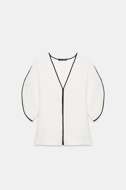 ZARA ТОП С КОНТРАСТНОЙ ОТДЕЛКОЙ, ЭКРЮ