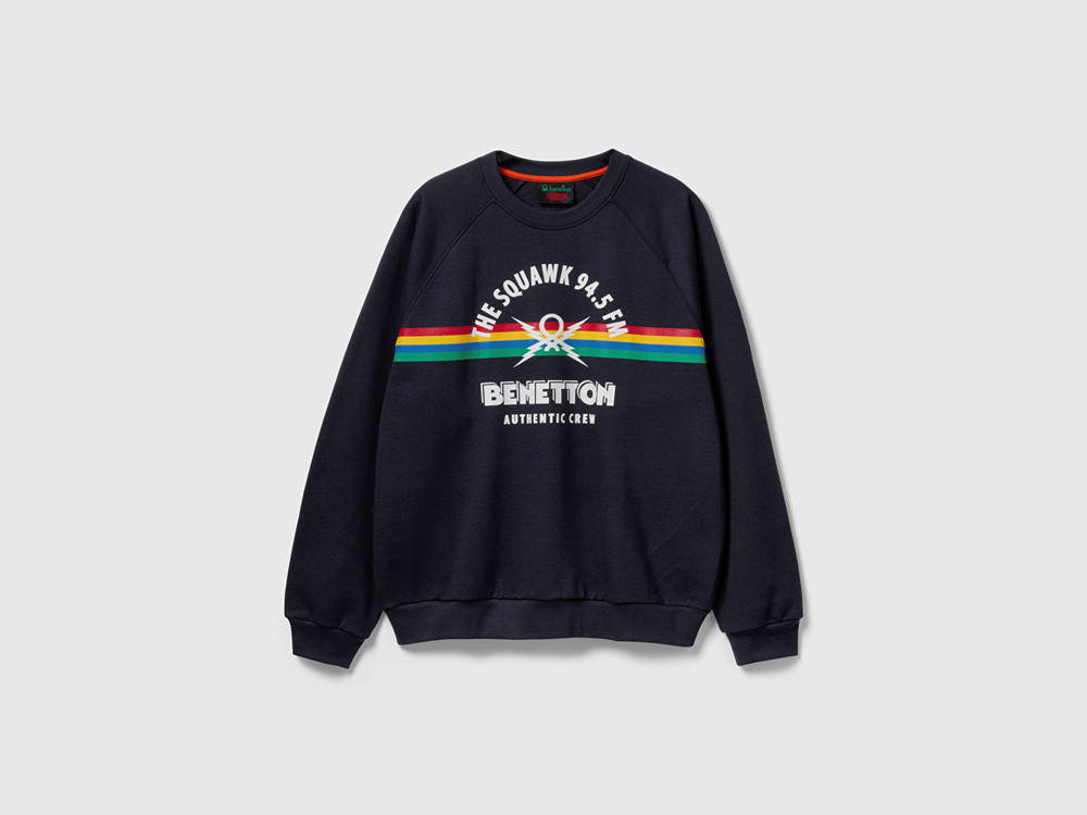 Benetton Толстовка свободного кроя из 100% хлопка с принтом Stranger Things, темно-синий