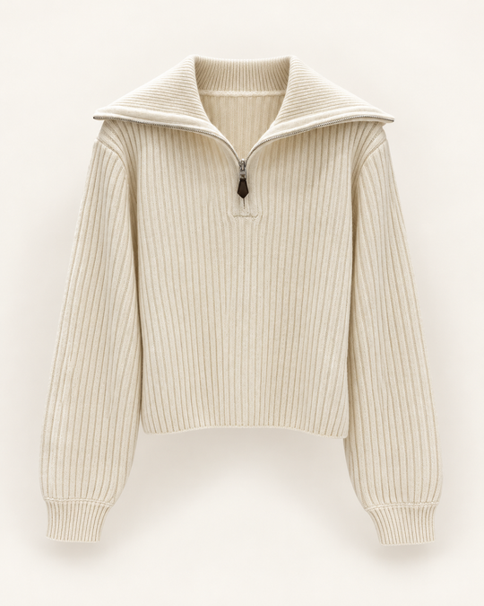 Женский кашемировый свитер Loro Piana с короткой молнией — молочный