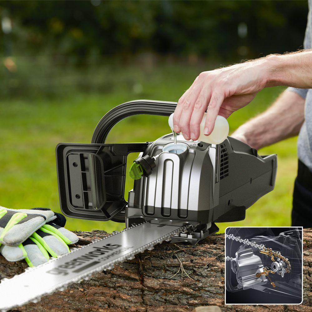 Цепная пила аккумуляторная Greenworks OCS800, 82V, 5,0 кВт, 50 см, бесщеточная, с АКБ 8Ач и ЗУ (2009707UH)