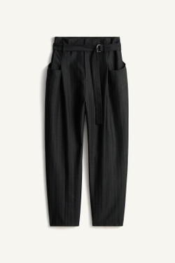 ZARA КОСТЮМНЫЕ БРЮКИ СВОБОДНОГО КРОЯ В ТОНКУЮ ПОЛОСКУ, БЕЛЫЙ/ЧЕРНЫЙ