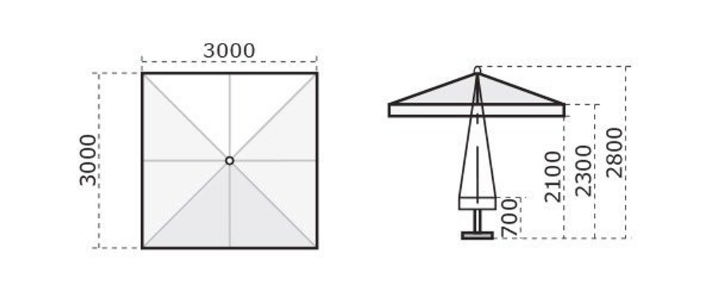 Зонт профессиональный 3х3 м Scolaro Napoli Standard, антрацит, черный